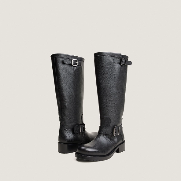 Bottes &agrave; bouts ronds en cuir grain&eacute; noir | DIKE | Jonak