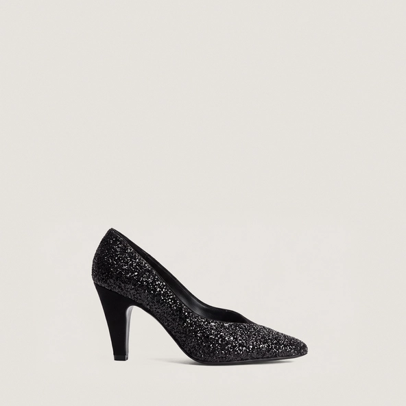 Escarpins &agrave; bouts pointus en glitter noir et velours noir | DULZURA | Jonak