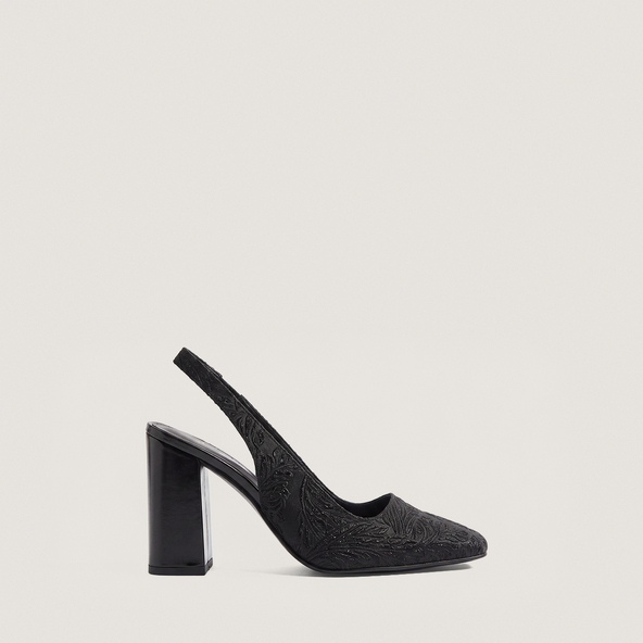 Escarpins à talons et bouts carrés en tissu irisé noir et synthétique noir | DACK | Jonak