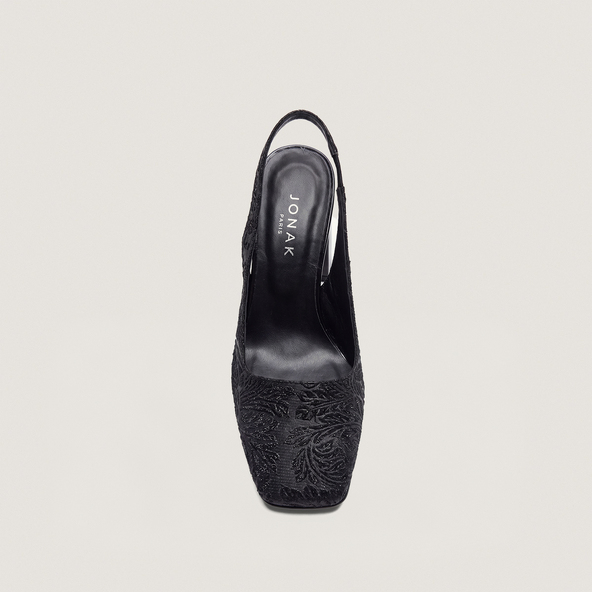 Escarpins à talons et bouts carrés en tissu irisé noir et synthétique noir | DACK | Jonak