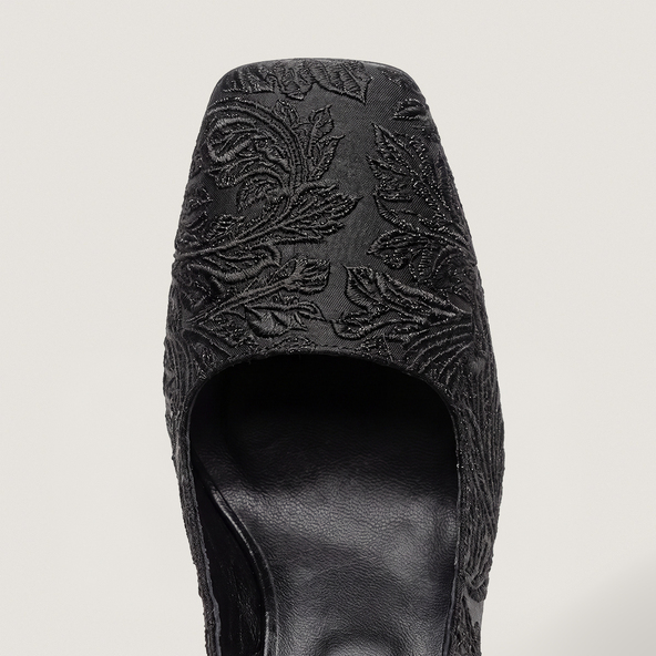 Escarpins à talons et bouts carrés en tissu irisé noir et synthétique noir | DACK | Jonak
