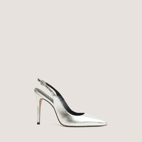 Escarpins slingbacks à bouts pointus en cuir métallisé argent | FLAMME | Jonak