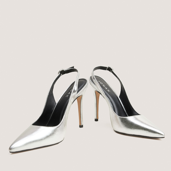 Escarpins slingbacks à bouts pointus en cuir métallisé argent | FLAMME | Jonak