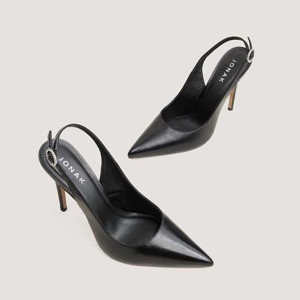 Escarpins slingbacks à bouts pointus en cuir noir | FLAMME | Jonak