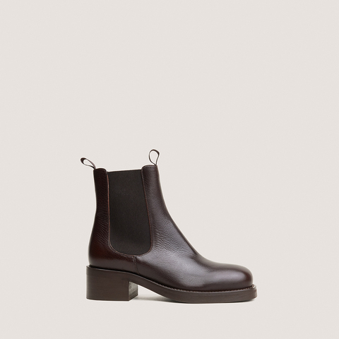 Boots Chelsea &agrave; talons et bouts ronds marron fonc&eacute;