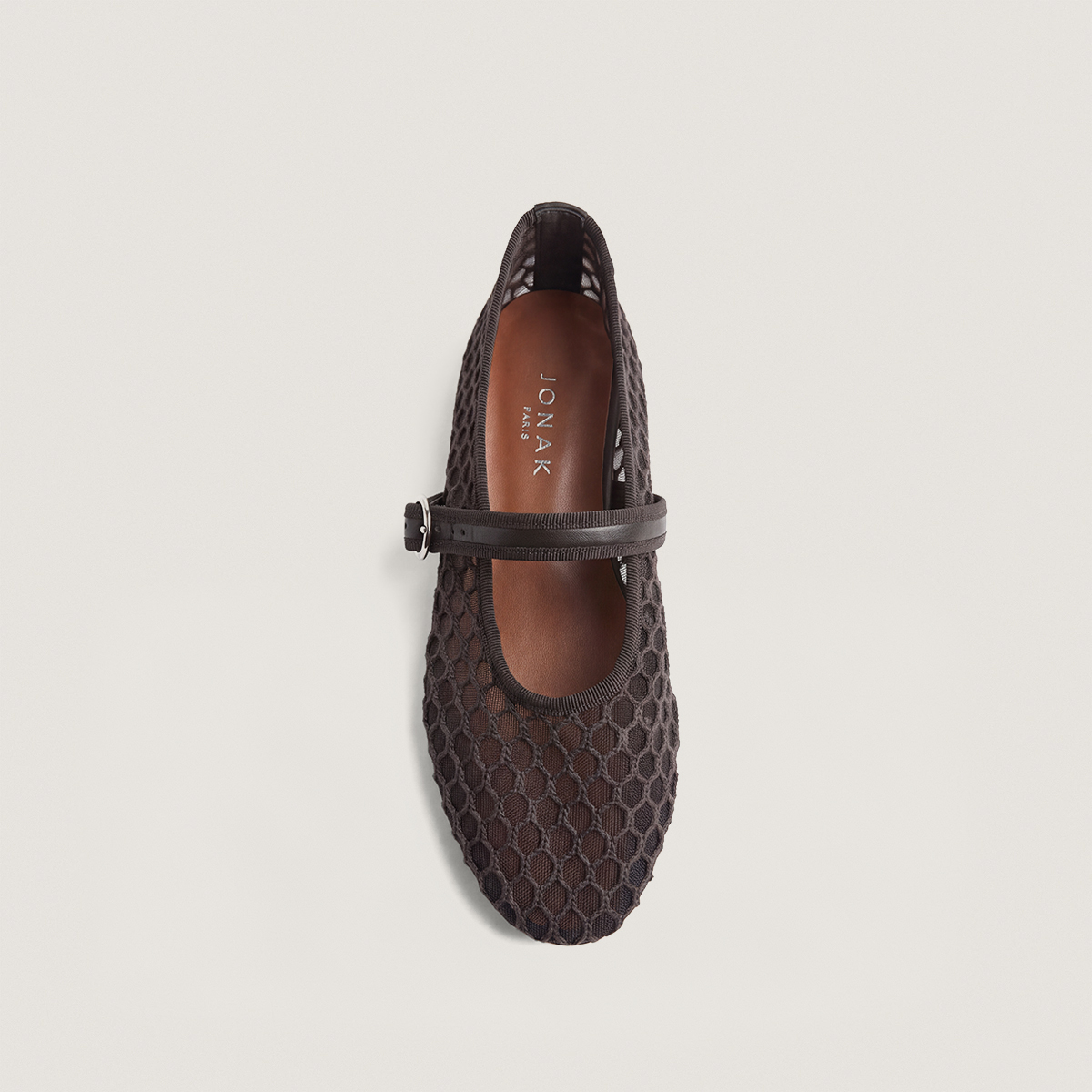Ballerines &agrave; brides en mesh marron et cuir marron | DEESSIA | Jonak