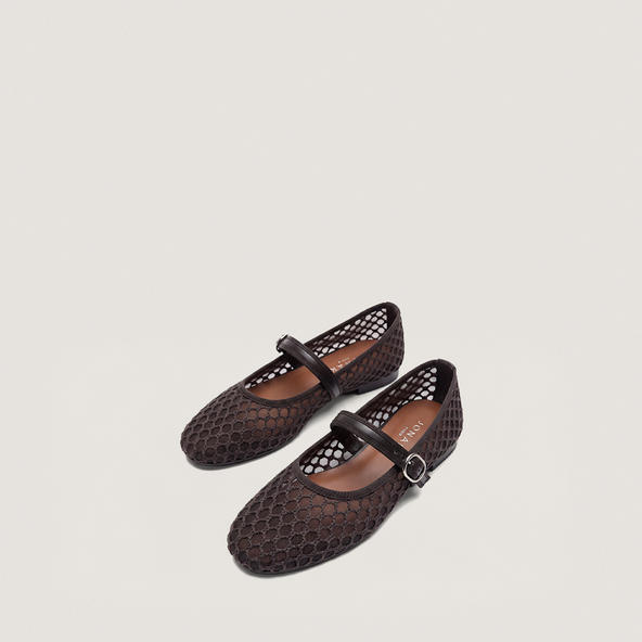 Ballerines &agrave; brides en mesh marron et cuir marron | DEESSIA | Jonak