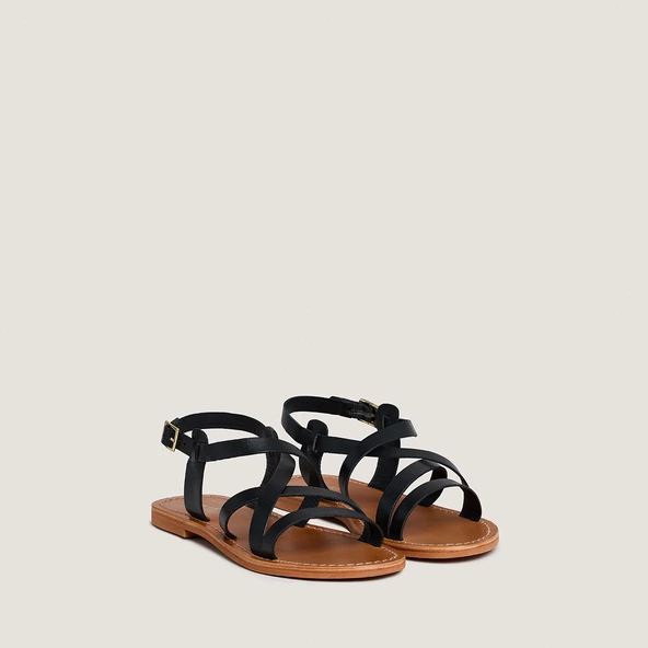 Nu-pieds à brides en cuir noir | WISCHIA | Jonak