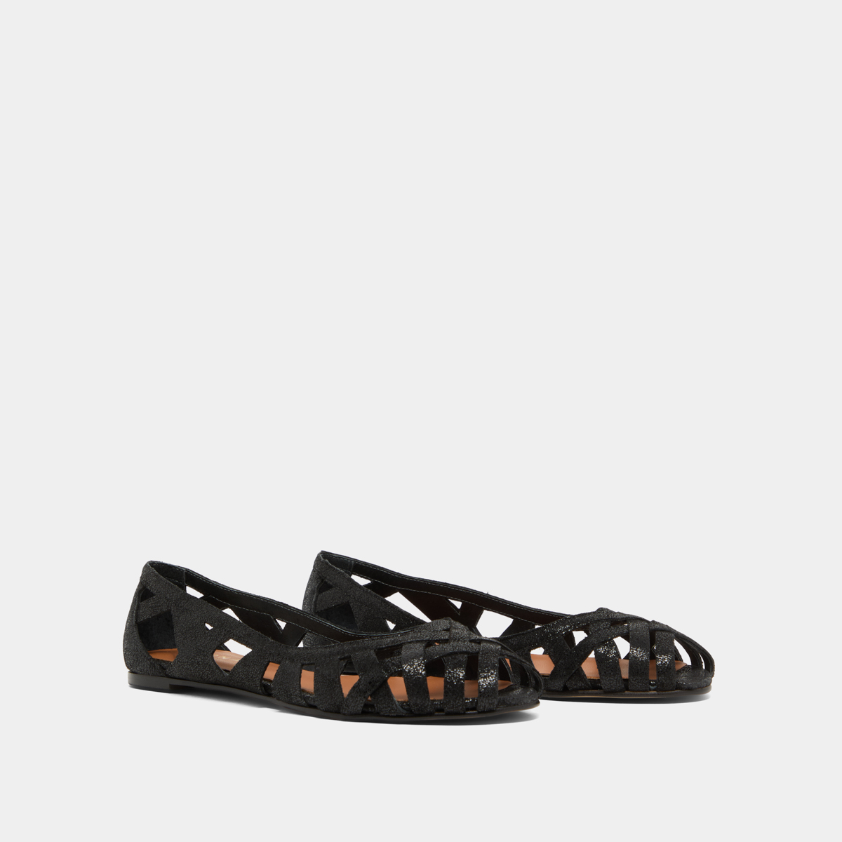 Ballerines ajourées en croûte laminée noire | DERAY | Jonak