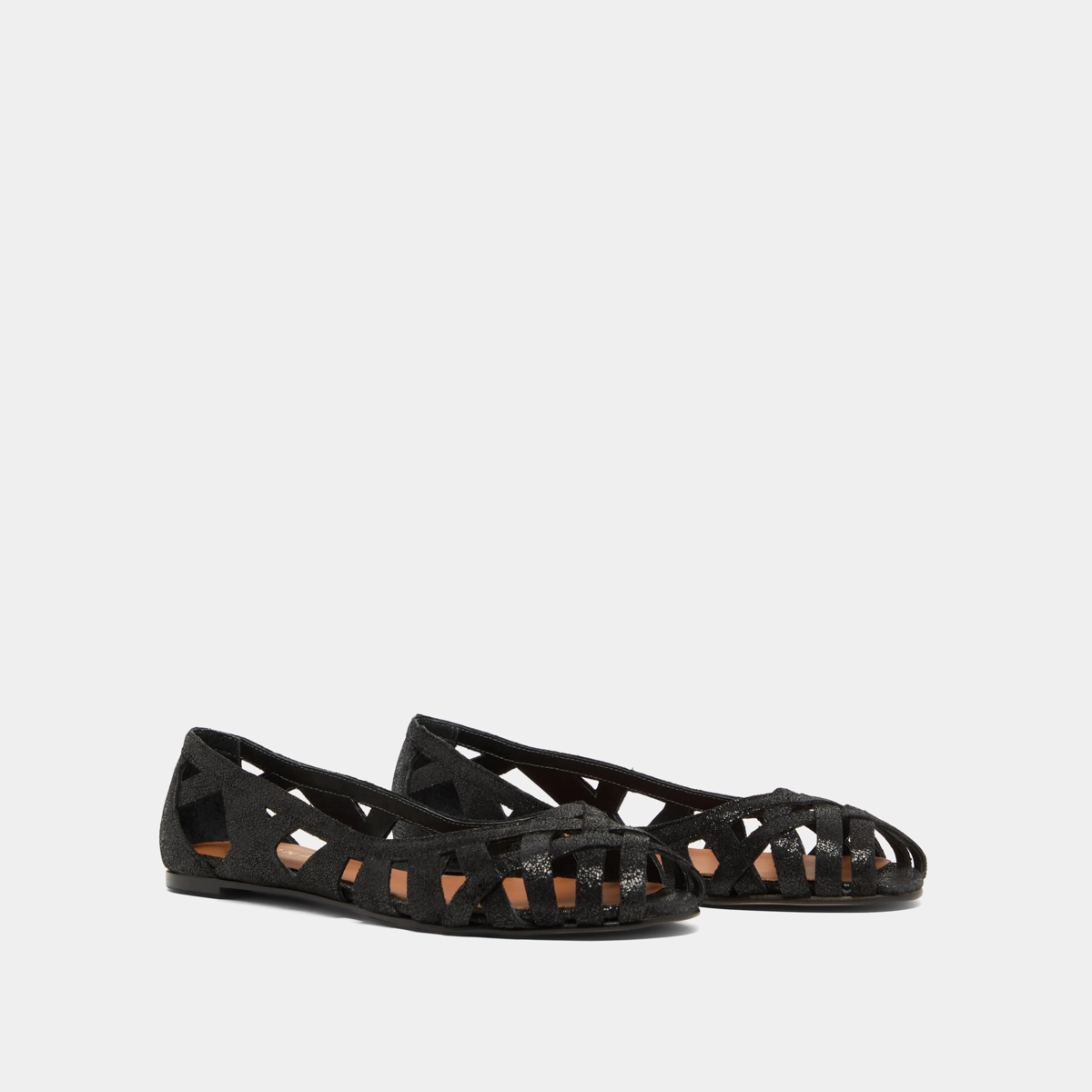 Ballerines ajourées en croûte laminée noire | DERAY | Jonak