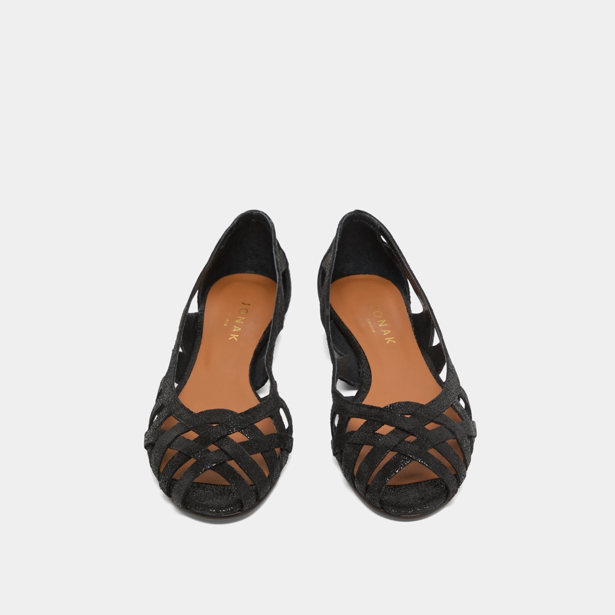 Ballerines ajourées en croûte laminée noire | DERAY | Jonak