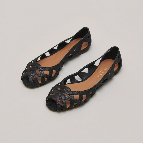 Ballerines ajourées en croûte laminée noire | DERAY | Jonak