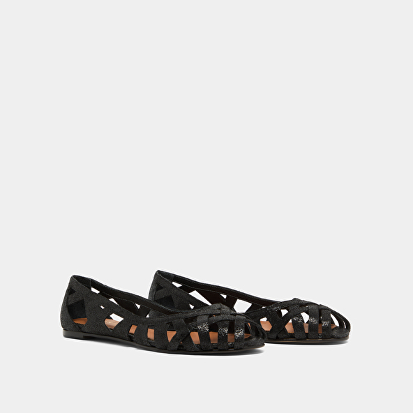 Ballerines ajourées en croûte laminée noire | DERAY | Jonak