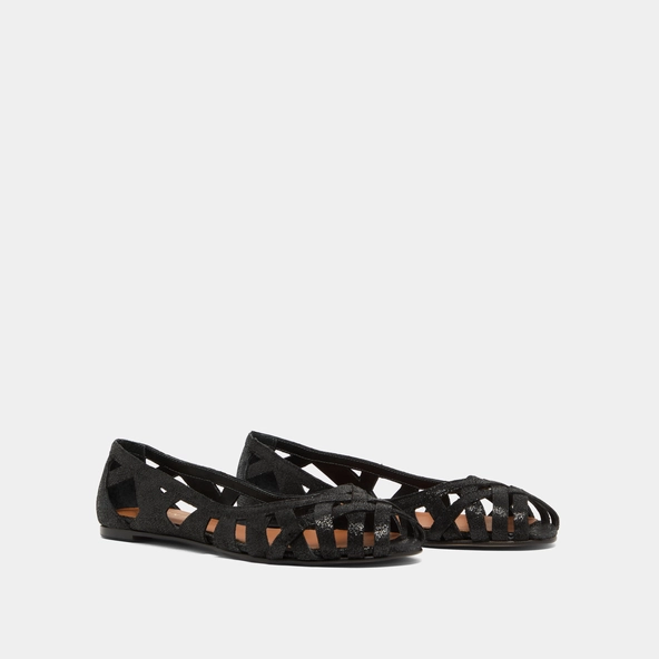 Ballerines ajourées en croûte laminée noire | DERAY | Jonak