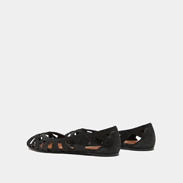 Ballerines ajourées en croûte laminée noire | DERAY | Jonak