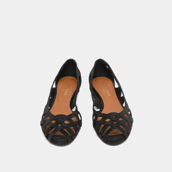 Ballerines ajourées en croûte laminée noire | DERAY | Jonak