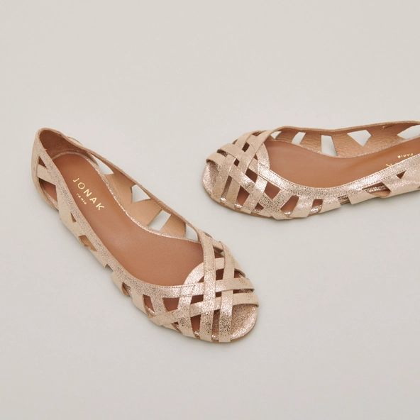 Ballerines ajourées en croûte laminée platine | DERAY | Jonak
