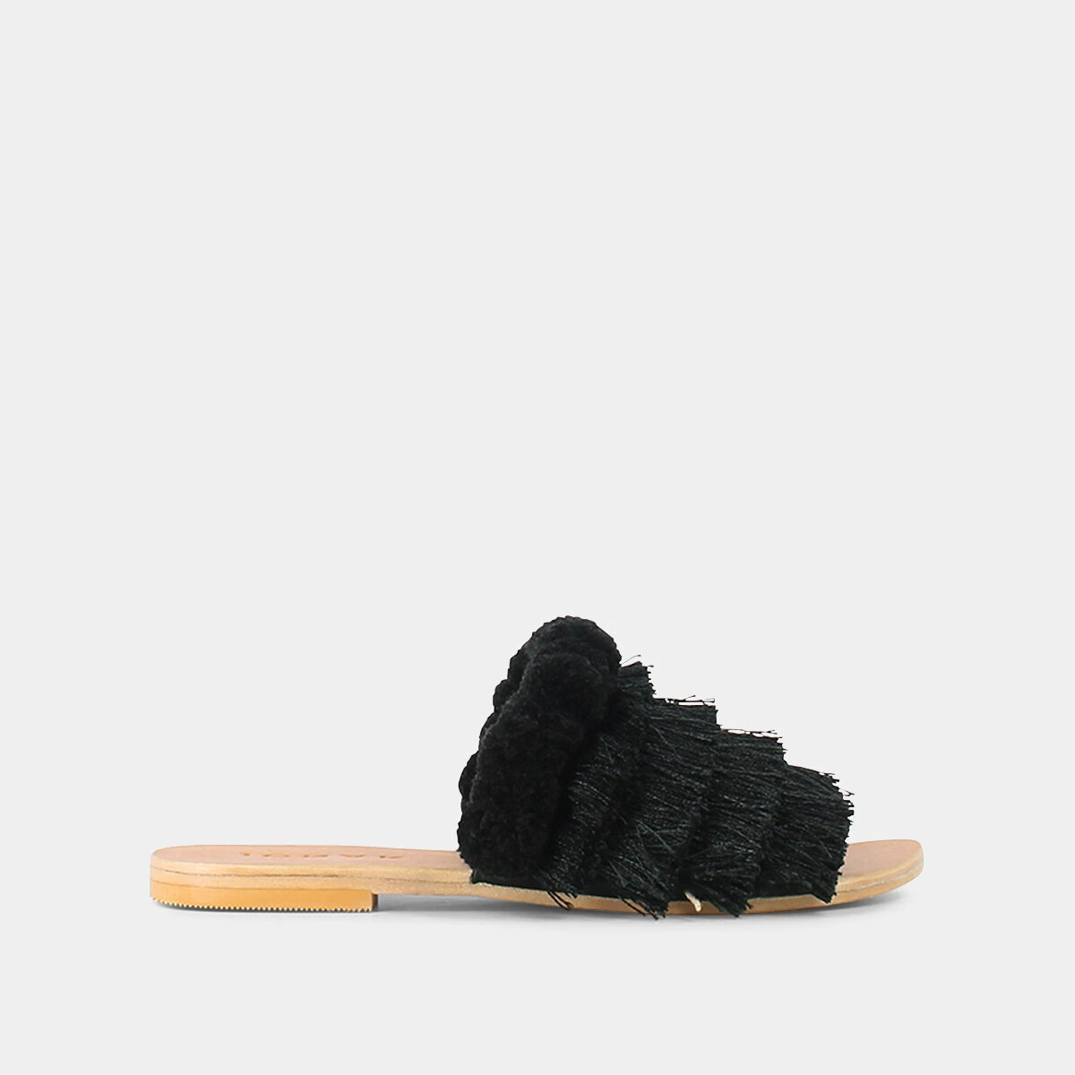 Mules en tissu noir à franges | JOUJOU | Jonak