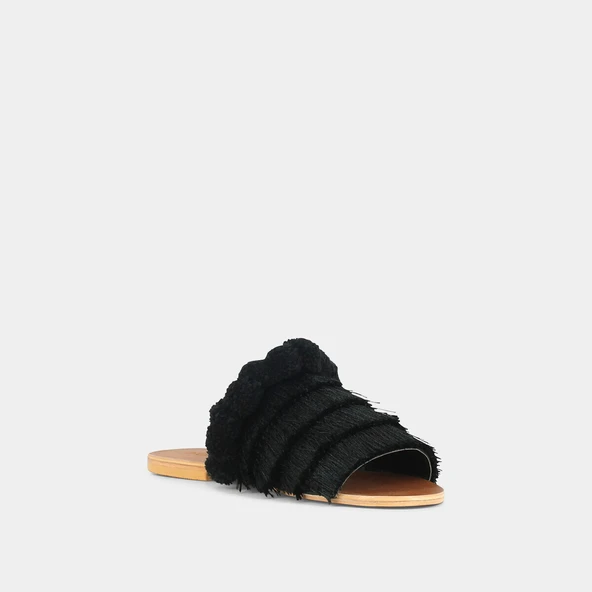 Mules en tissu noir à franges | JOUJOU | Jonak
