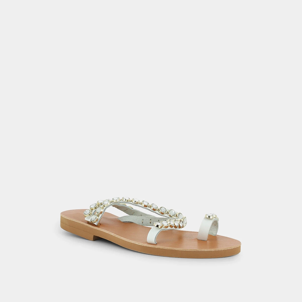 Sandales &agrave; bijoux en cuir blanc | CRISTO | Jonak