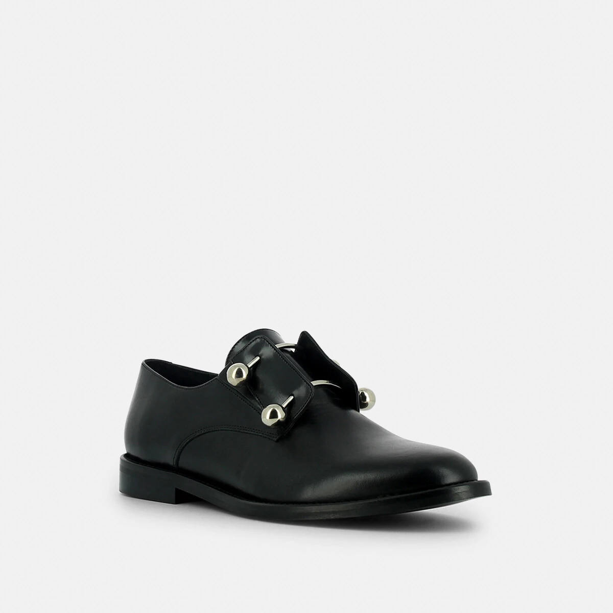 Richelieus à tiges métallisées et cabochons en cuir noir | DUTHEN | Jonak