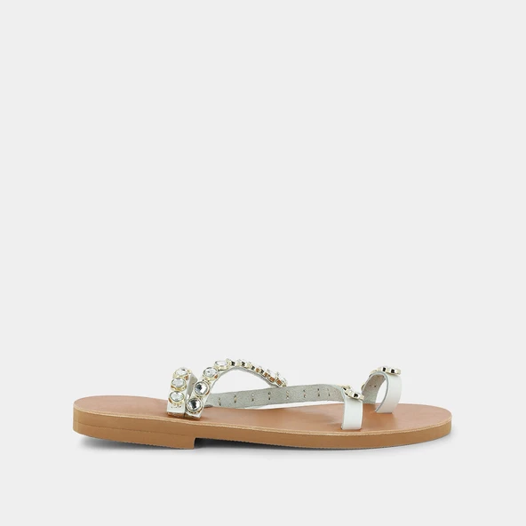 Sandales &agrave; bijoux en cuir blanc | CRISTO | Jonak
