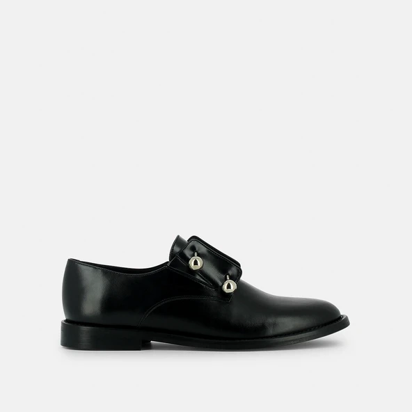 Richelieus à tiges métallisées et cabochons en cuir noir | DUTHEN | Jonak