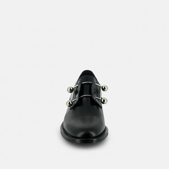 Richelieus à tiges métallisées et cabochons en cuir noir | DUTHEN | Jonak