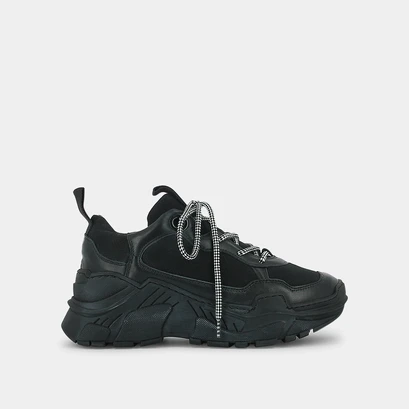 Basket dad shoes &agrave; semelle &eacute;paisse en cuir et textile noir | GASBY | Jonak