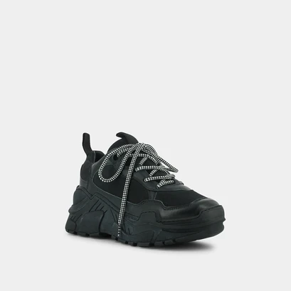 Basket dad shoes &agrave; semelle &eacute;paisse en cuir et textile noir | GASBY | Jonak