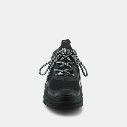Basket dad shoes &agrave; semelle &eacute;paisse en cuir et textile noir | GASBY | Jonak