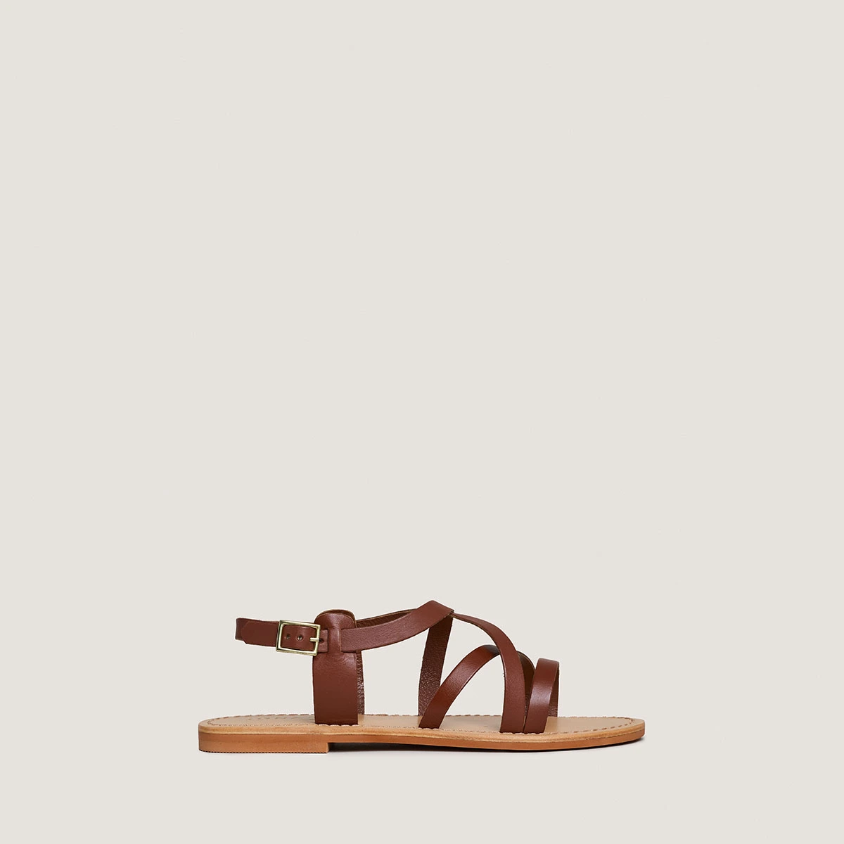 Nu-pieds à brides croisées en cuir cognac | WISCHIA | Jonak