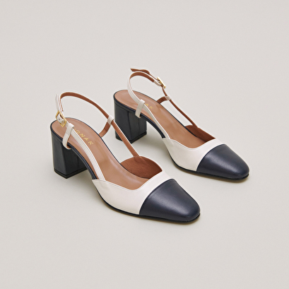 Slingbacks à talons en cuir marine et écru | DHAPOP | Jonak