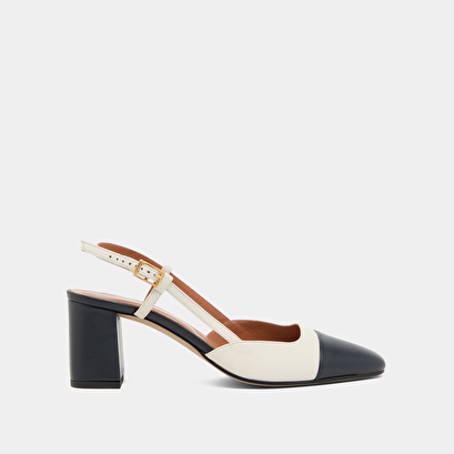 Slingbacks à talons en cuir marine et écru | DHAPOP | Jonak