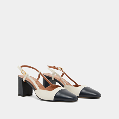 Slingbacks à talons en cuir marine et écru | DHAPOP | Jonak