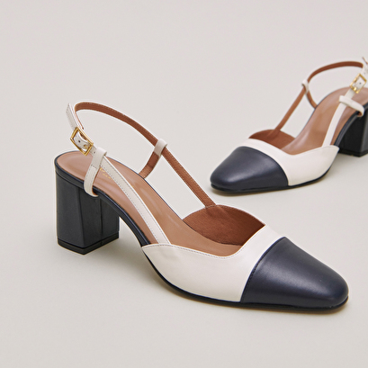 Slingbacks à talons en cuir marine et écru | DHAPOP | Jonak
