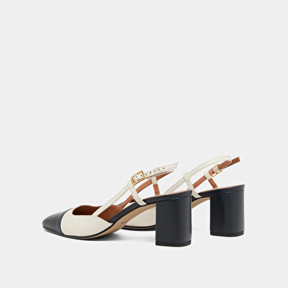 Slingbacks à talons en cuir marine et écru | DHAPOP | Jonak