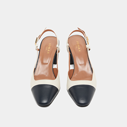 Slingbacks à talons en cuir marine et écru | DHAPOP | Jonak