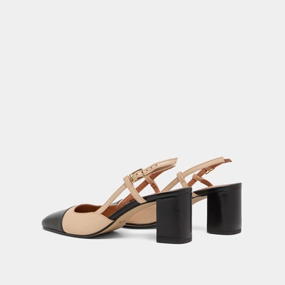 Slingbacks &agrave; talons en cuir noir et beige | DHAPOP