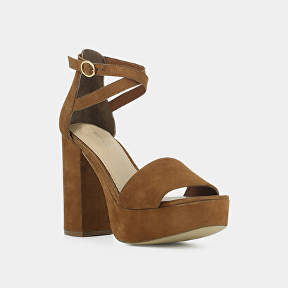 Sandales à talon et plateforme en velours camel | LEONARD | Jonak