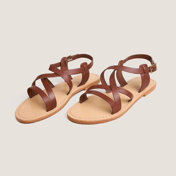 Nu-pieds à brides croisées en cuir cognac | WISCHIA | Jonak