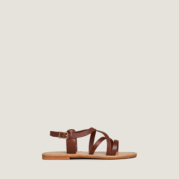 Nu-pieds à brides croisées en cuir cognac | WISCHIA | Jonak