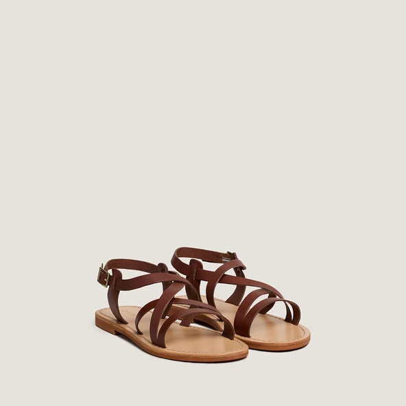 Nu-pieds à brides croisées en cuir cognac | WISCHIA | Jonak