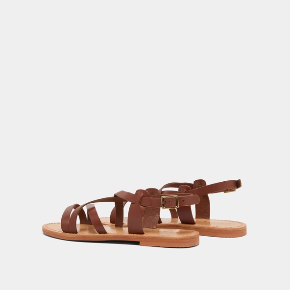 Nu-pieds à brides croisées en cuir cognac | WISCHIA | Jonak