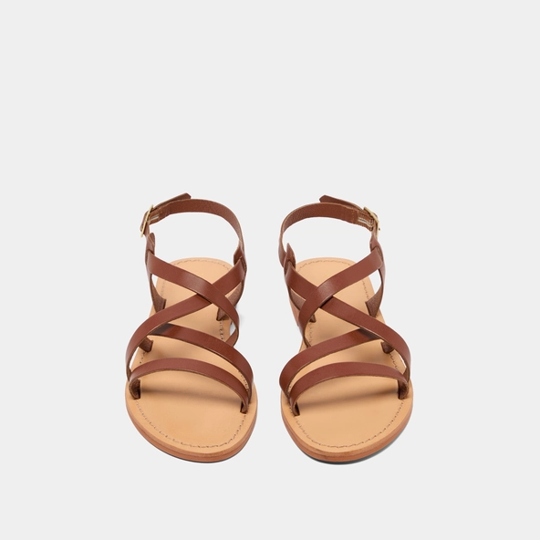 Nu-pieds à brides croisées en cuir cognac | WISCHIA | Jonak