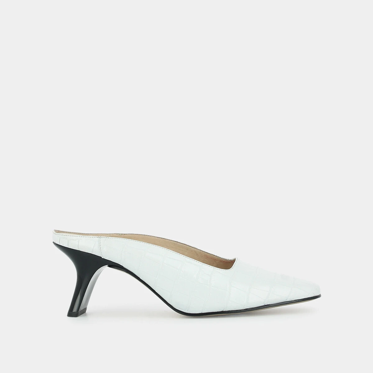 Mules à talons inclinés en croco blanc | DJOHAN | Jonak