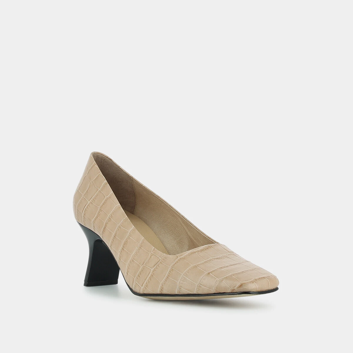 Escarpins &agrave; talons inclin&eacute;s en croco beige | DUNCHA | Jonak