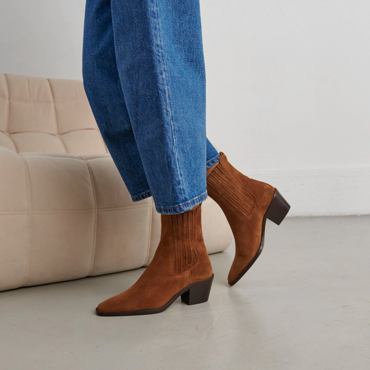 Bottines &agrave; talons et fronces en cro&ucirc;te marron | BIRMAN | Jonak
