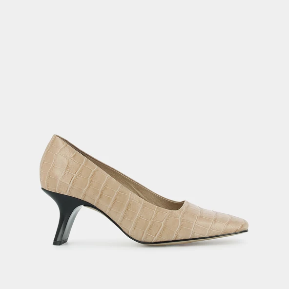 Escarpins &agrave; talons inclin&eacute;s en croco beige | DUNCHA | Jonak