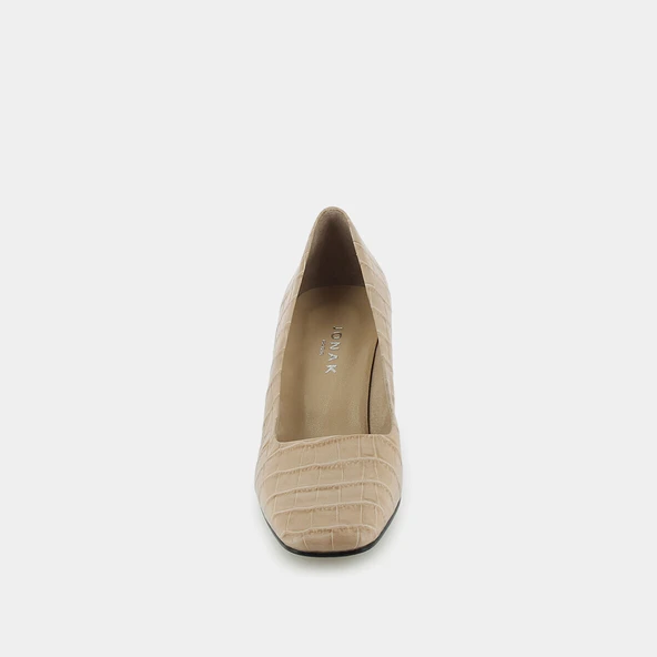 Escarpins &agrave; talons inclin&eacute;s en croco beige | DUNCHA | Jonak